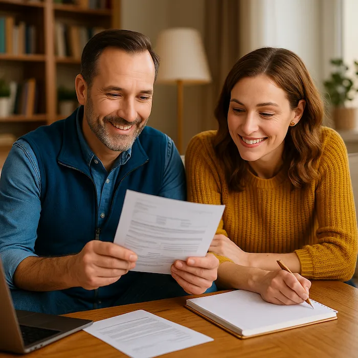 Couple consultant des offres en ligne pour une demande de devis assurance logement